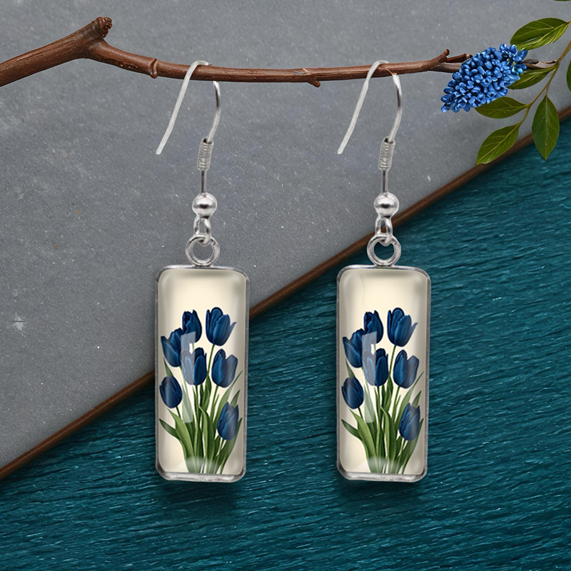TEMU A Pair Of Square Earrings, Stylish Handmade Glass Accessories, Without Battery