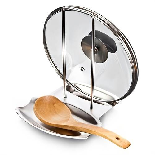 stainless steel lid rack with drainable tray removable no drill spoon rest for kitchen convenient storage and drainage 410 material space saving organizer for cookware and utensils