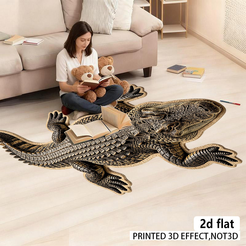 TEMU 2d Flat Irregular Carpet, Crocodile Pattern Decorative Rug, Creative And Cute Home Floor Mat, Non-slip And, Room Atmosphere Decor, Multi-sizes