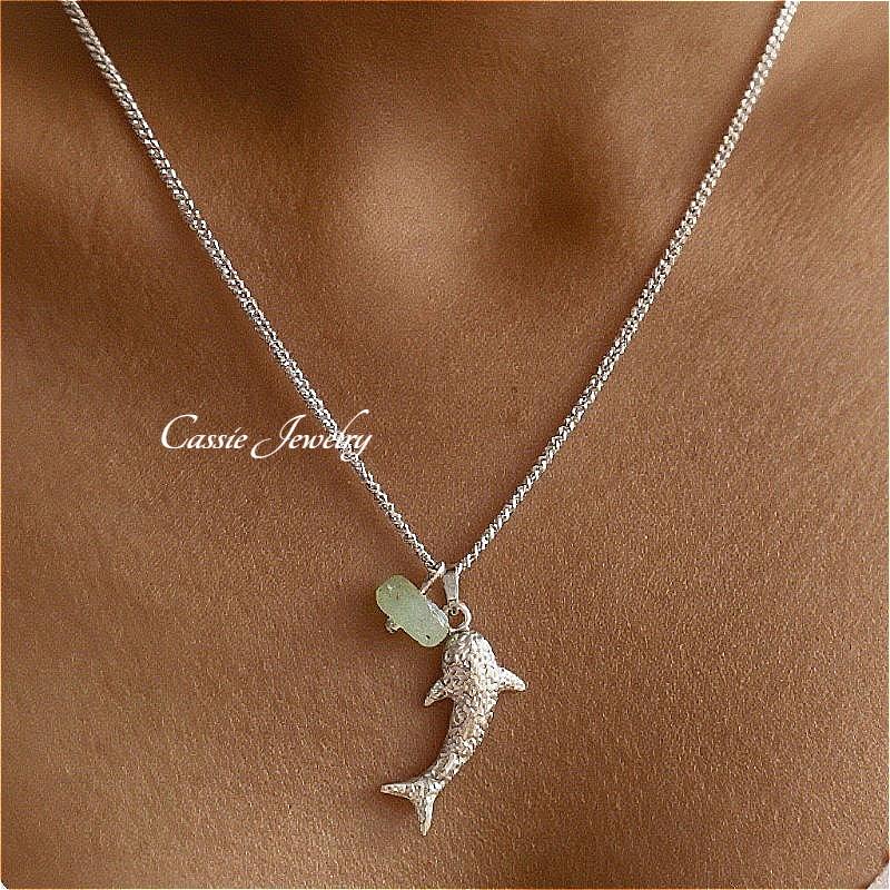 TEMU An Ocean-themed Shark Pendant With A Colored Stone Pendant On A Stainless Steel Necklace. High-quality, Waterproof, And . Women's Jewelry.