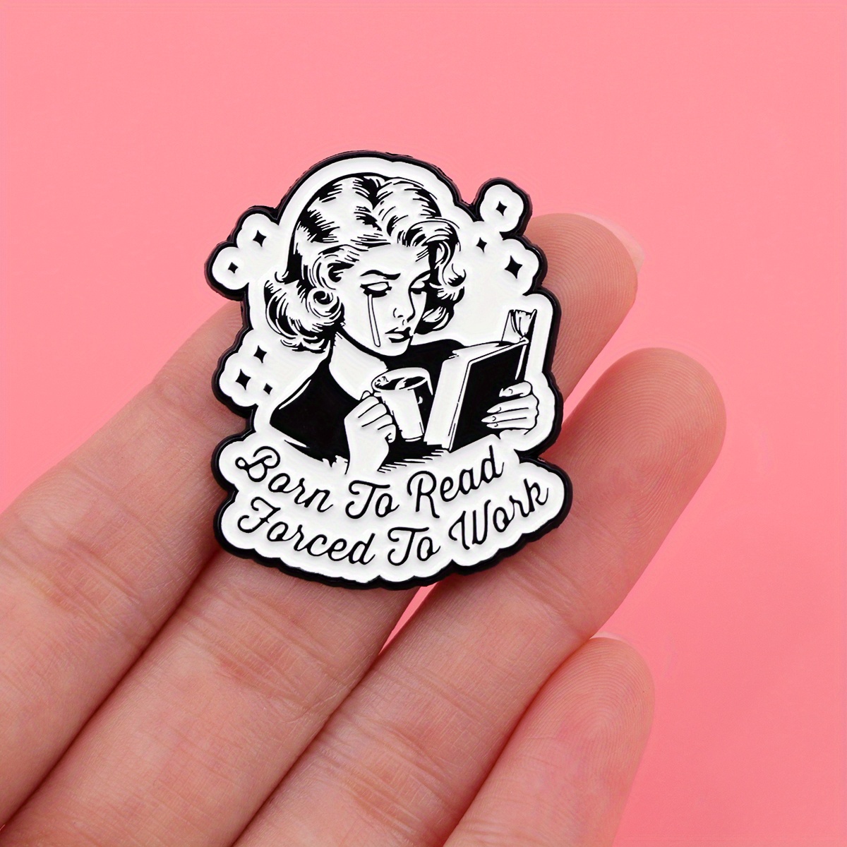 

1pc Dmlsky Forced To Work Enamel Pin, Cartoon Woman With Book & Coffee, Alloy Lapel Brooch, Fashion Accessory For Backpacks, Women's Jewelry, Mixed Color, Do Not Wash