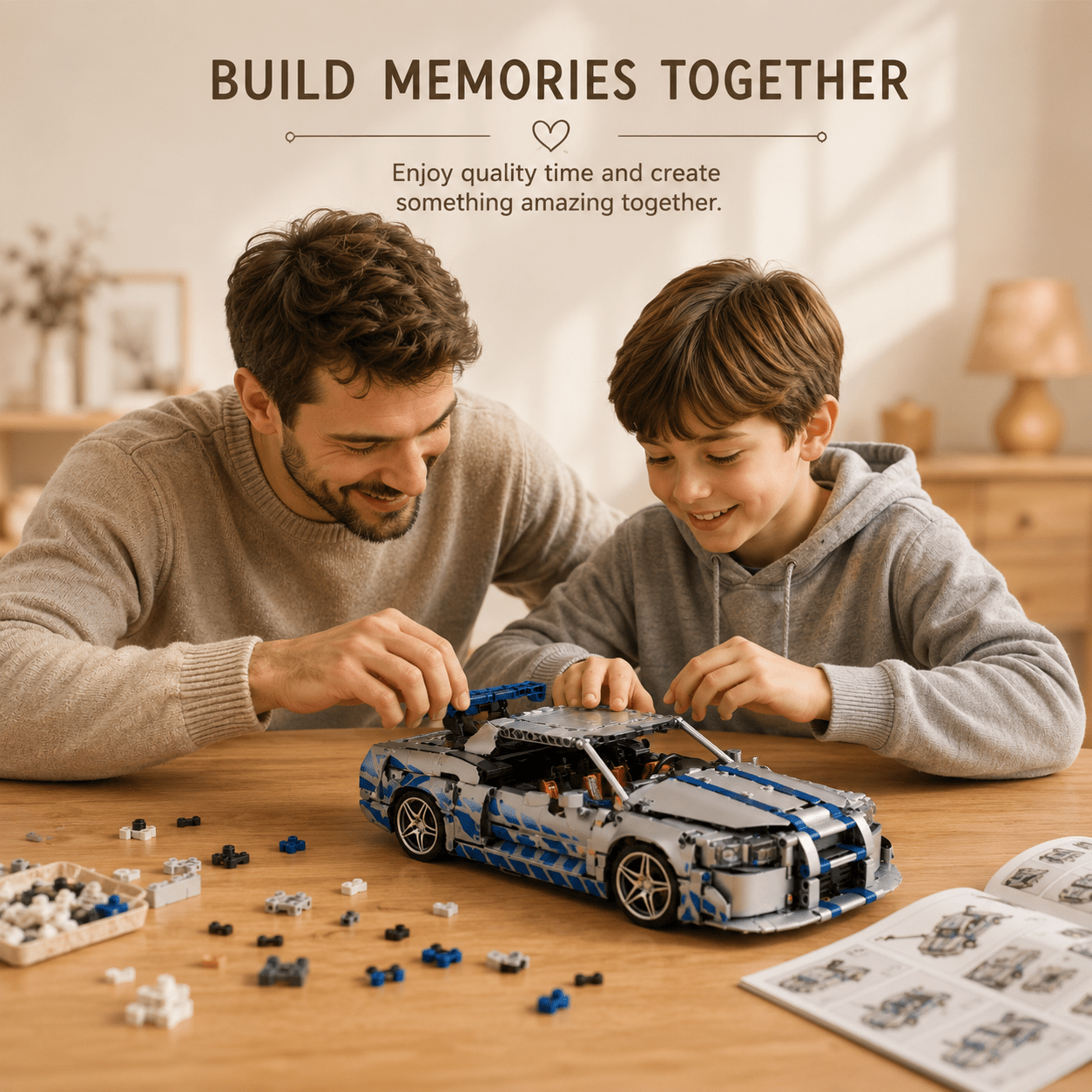 857+Pcs Cool Silver And Blue Sports Car Building Block Sets