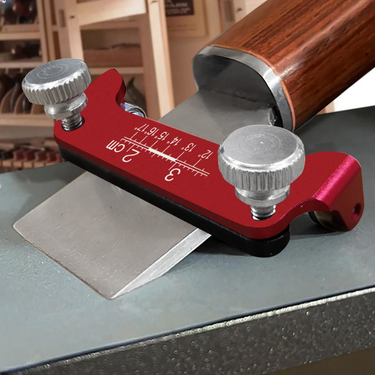 

Precision Aluminum Chisel Sharpener With Fixed Angle Guide And Scale - Ideal For Woodworking Tools, Red