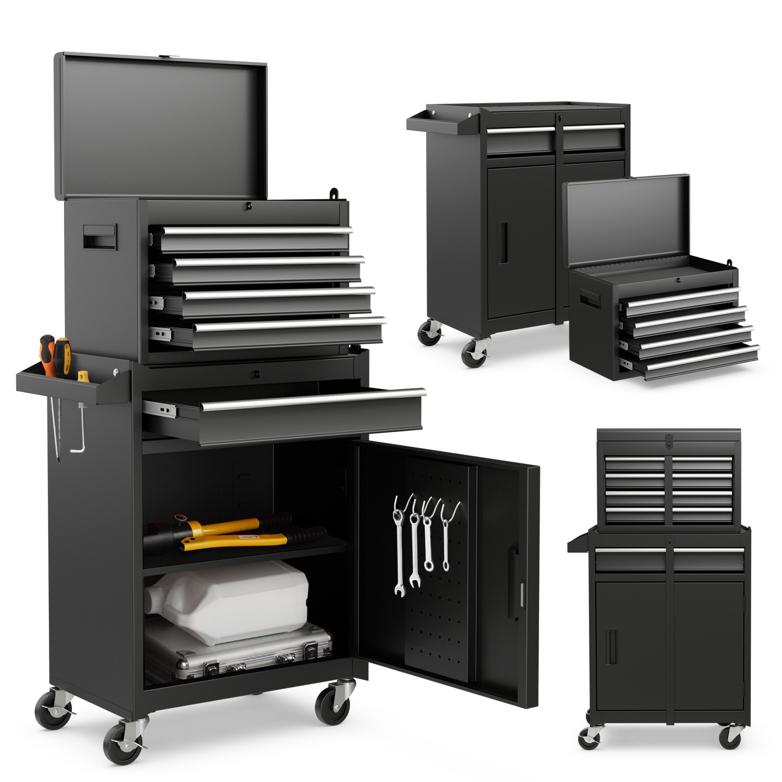   heavy-duty rolling tool chest combo with 5-drawer locking storage cabinet & detachable toolbox - powder-coated metal construction, adjustable shelf, lockable   with 4-wheel design for garage, workshop,   (industrial style), garage organization, industrial style toolbox, reinforced steel build, durable construction, workshop owners, diy enthusiasts 0