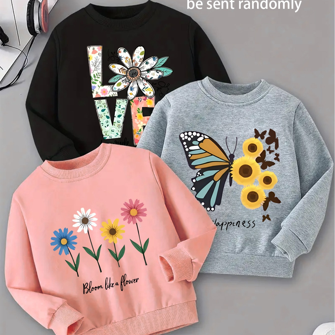 TEMU [ Are Sent] Boys/ Girls Round Neck Sweatshirt Flower Pattern Print Sweatshirt Autumn Casual Loose Fashion Long Sleeve Round Neck Sweatshirt Street Trend
