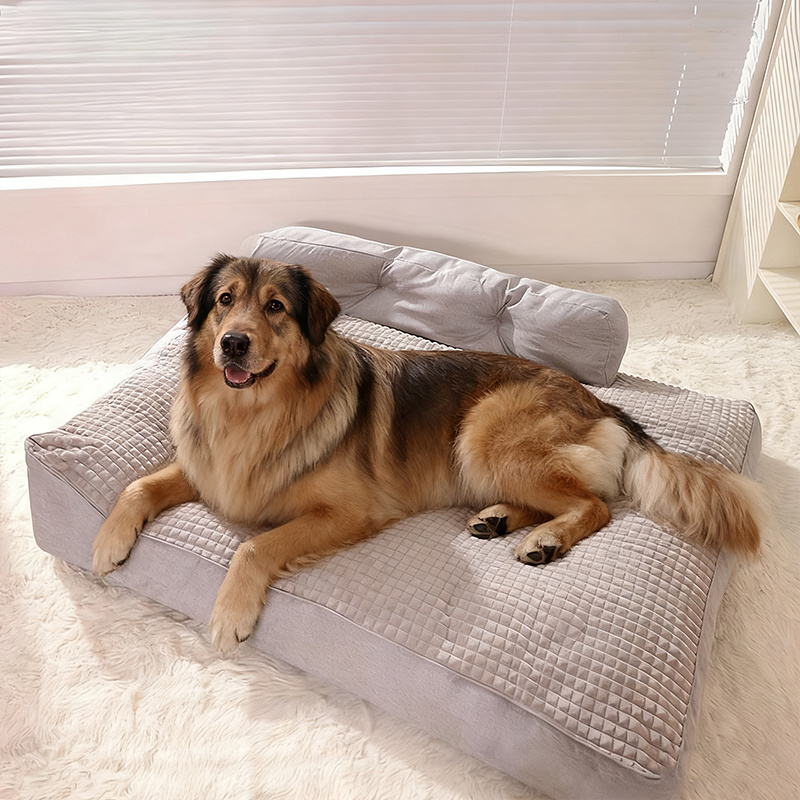 Soft Rectangular Pet Dog Bed | Fluffy Polyester Filling & , Durable Grey Striped Mattress, Breathable Summer Warm Winter Cozy Sleeping Bed For Small Medium Large Dogs, Random For Free Extra Large