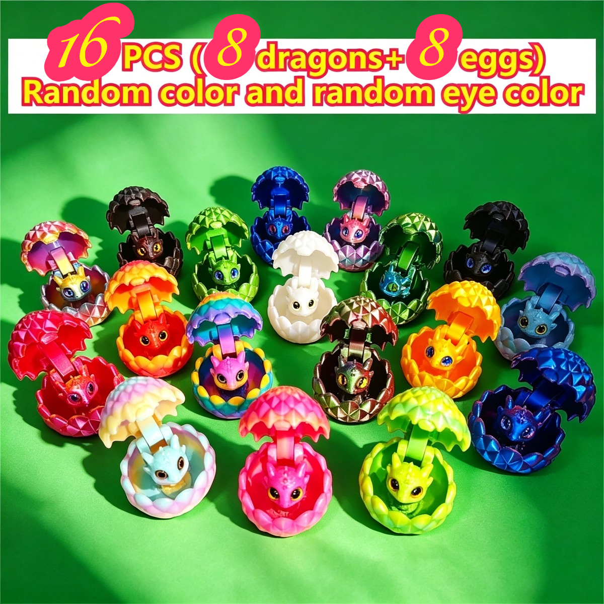 TEMU 16pcs Western Dragon And Egg Set, Game Fantasy Desktop Decoration Ornaments, Multiple Colors, Random Colors, Desktop/outdoor Decoration