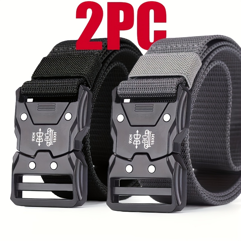 2-pack Men' Tactical Belt With Plastic | Breathable, Durable, Suitable For Outdoor Sports And Work, Ideal Gift, Adjustable Size, Waist Support