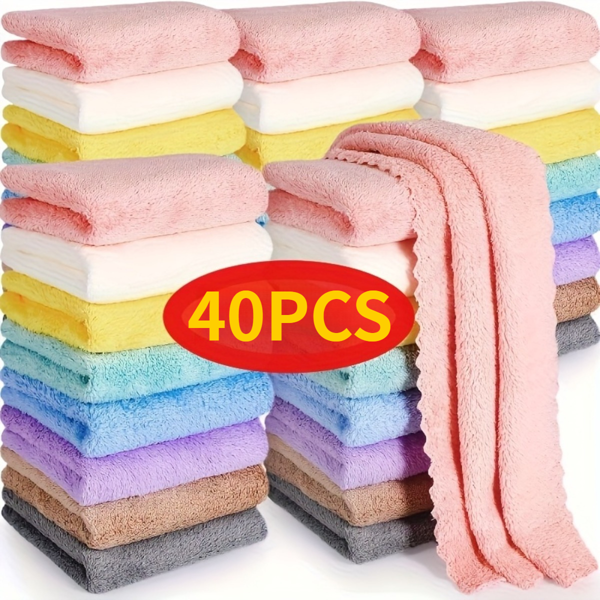 TEMU 40pcs Soft And Absorbent Solid Color Washcloths - Skin, Quick Drying, Compact Square Towels For Home Bathroom, Bathroom Essentials, 9.8 X 9.8in,
