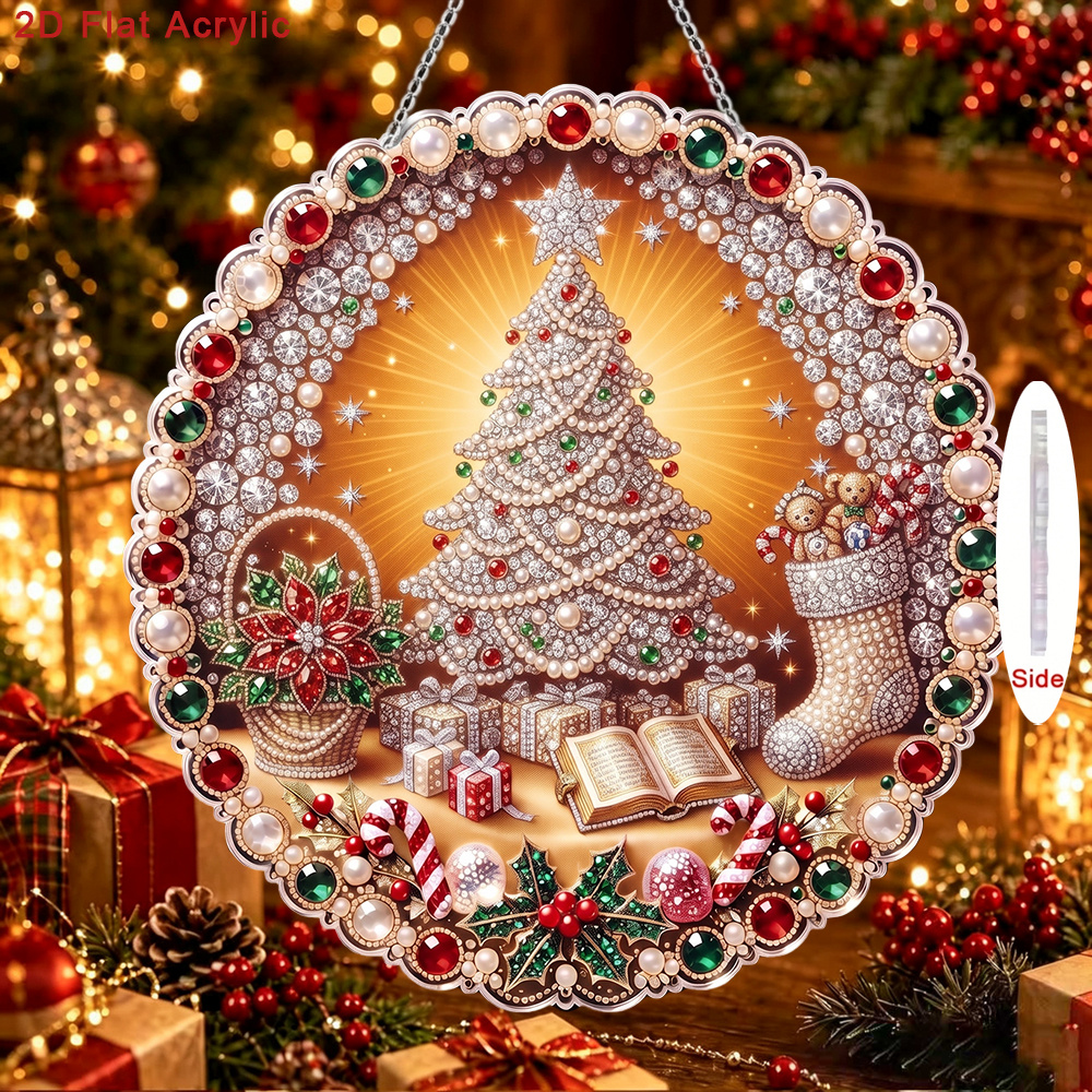 TEMU 2d Flat, New 2d/flat Printing Wavy Round Diy Acrylic Pearl Rhinestone Pendant Kit, Featuring A Jewelry-style Christmas-themed , Includes