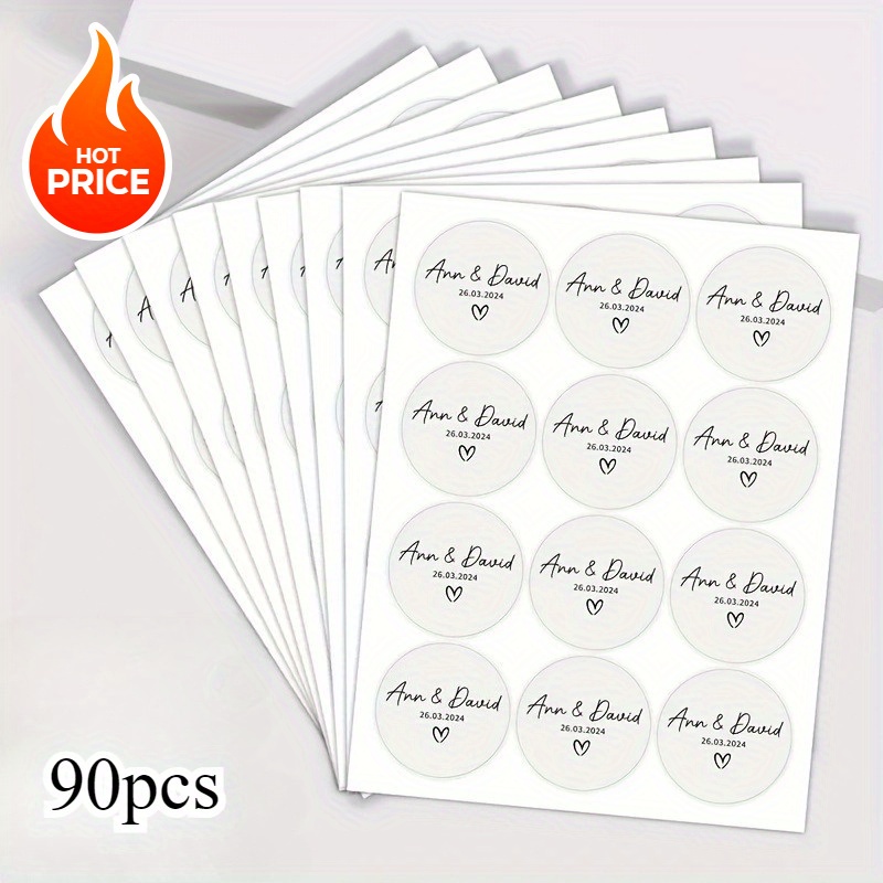E-shop 4cm Runde 90 Stück/180 Stück Personalisierbare Hochzeitsgeschenkanhänger - Individueller Name , Personalisierte Goldene & Schwarze Runde