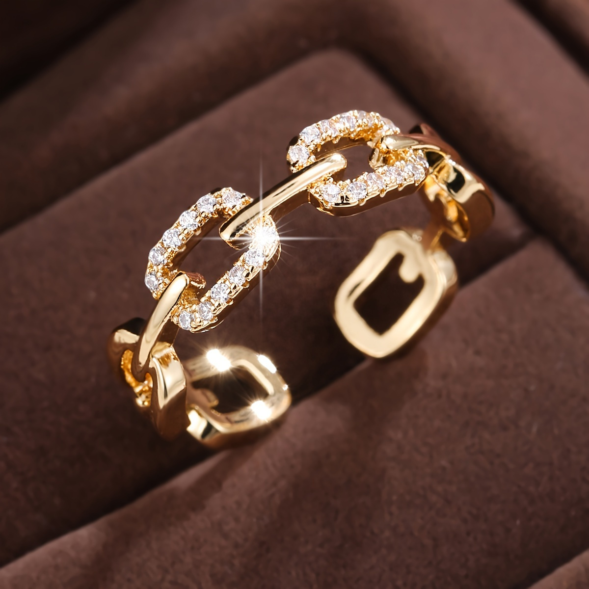 Exquisite Shimmering Synthetic Cubic Zirconia Inlaid Open Adjustable Ring, Western Trendy , Fashionable Versatile For Men And Women, Daily And Special Occasion Jewelry, Suitable For
