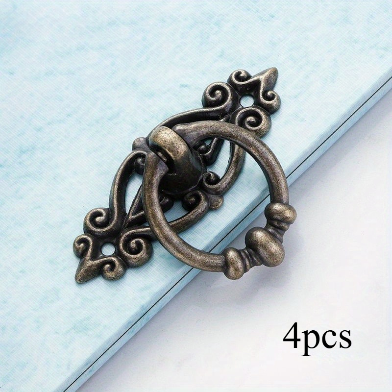 Image of 4pcs Of Black, Antique Bronze Vintage Alloy Small Pull Ring Furniture Hardware Handle Retro Medicine Cabinet Handle Cabinet Drawer Small Handle