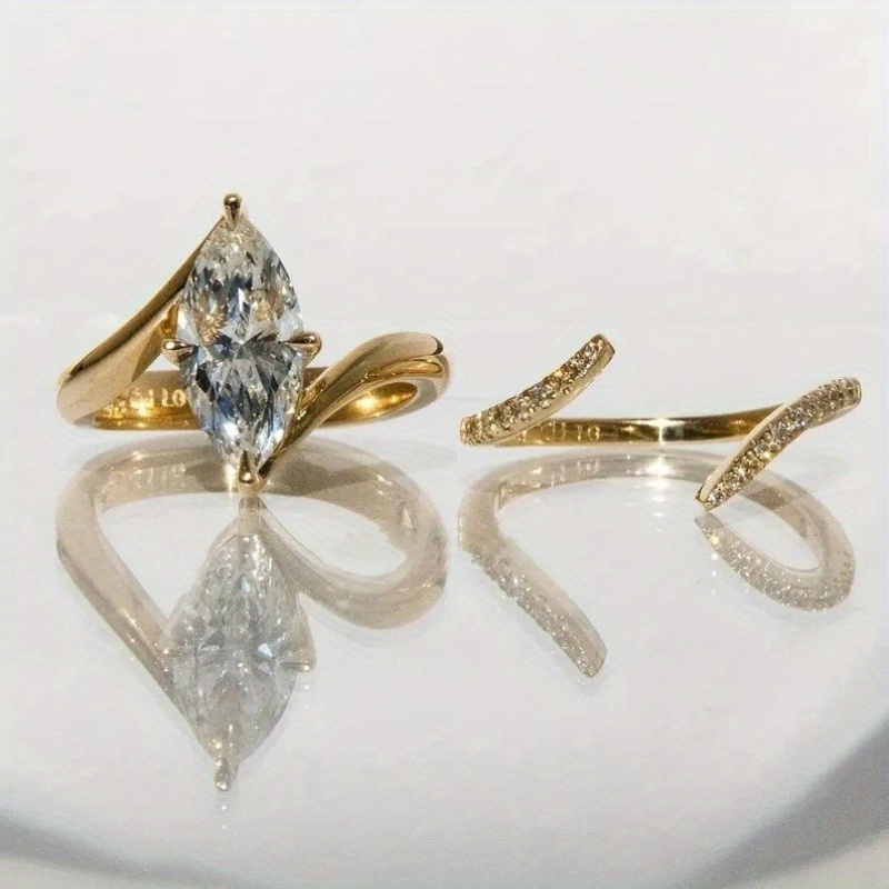 TEMU Lot de 2 bagues empilées tendance, pour femme, accessoires de tous et de soirée, cadeaux d'anniversaire de mariage - boîte