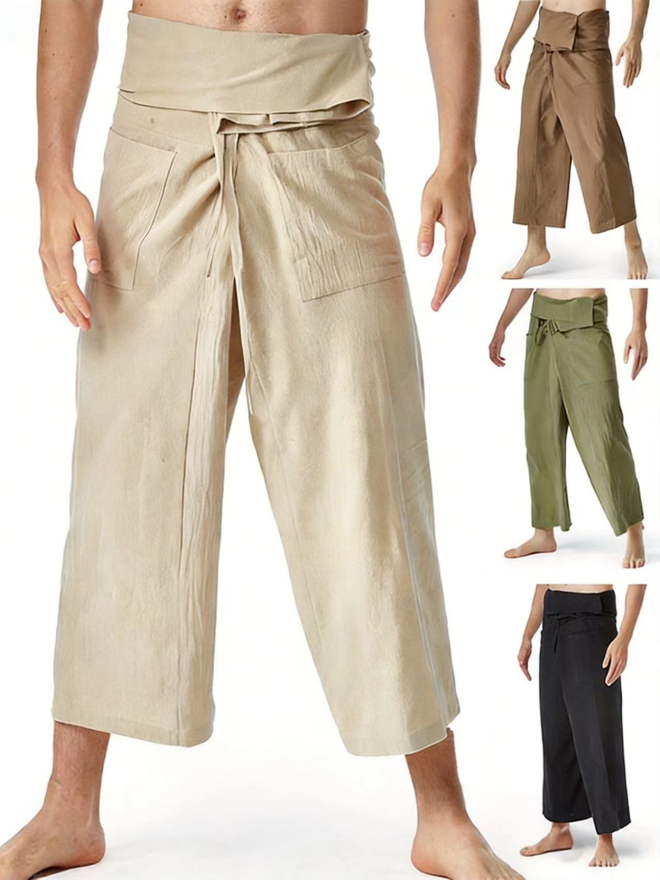 mens lightweight summer casual loose fitting solid color linen   pants   lounging yoga or   featuring quick dry fabric and a kimono style