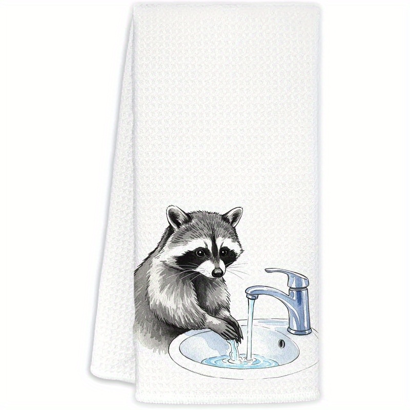 TEMU 1pc Raccoon Dish Towel, For Kitchen Decoration, Gift For Raccoon Lovers, Humorous Garbage Bear Kitchen Towel, Scouring Pad And Bar Scouring Pad,