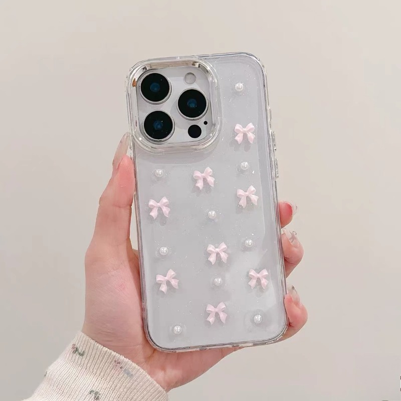 TEMU Phone Case - New Glitter Pearl Small Bow Tie Suitable For Iphone 18 Pro Max Drop-cushion Phone Case Iphone 17/16/15/14 Anti-fall Phone Case