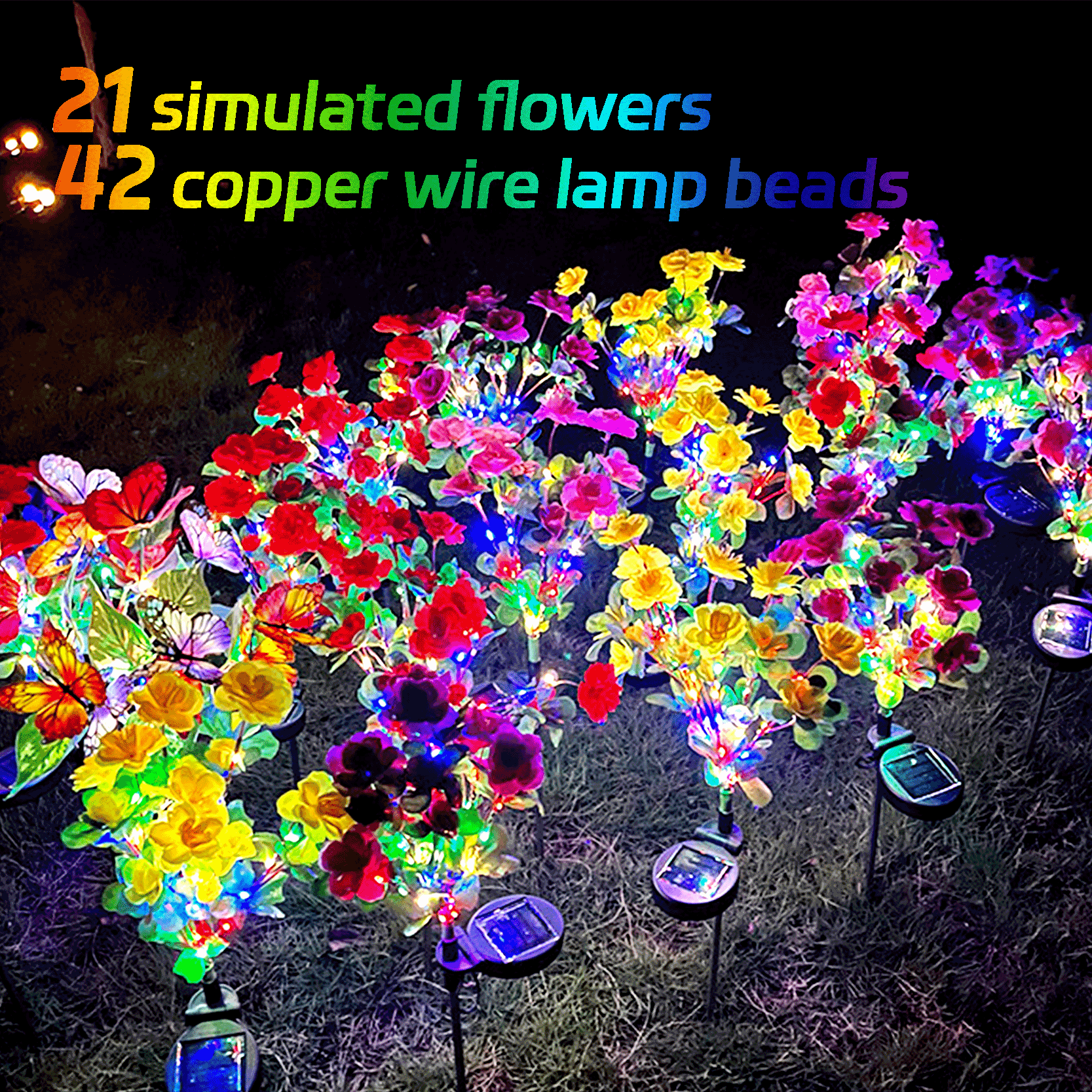 

4 Pack Christmas Solar Garden Lights Outdoor With 21 Flowers And 42 Led Beads, Solar Azalea Flowers Lights With Solar Powered Pathway Lights For Yard Lawn Patio Decor Autumn