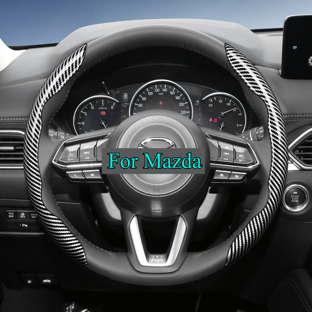 TEMU Suitable For Carbon Fiber Texture Steering Wheel Cover With Segmented Quick-release Design, Durable, For For Mazda3 For Mazda2 And Other Models