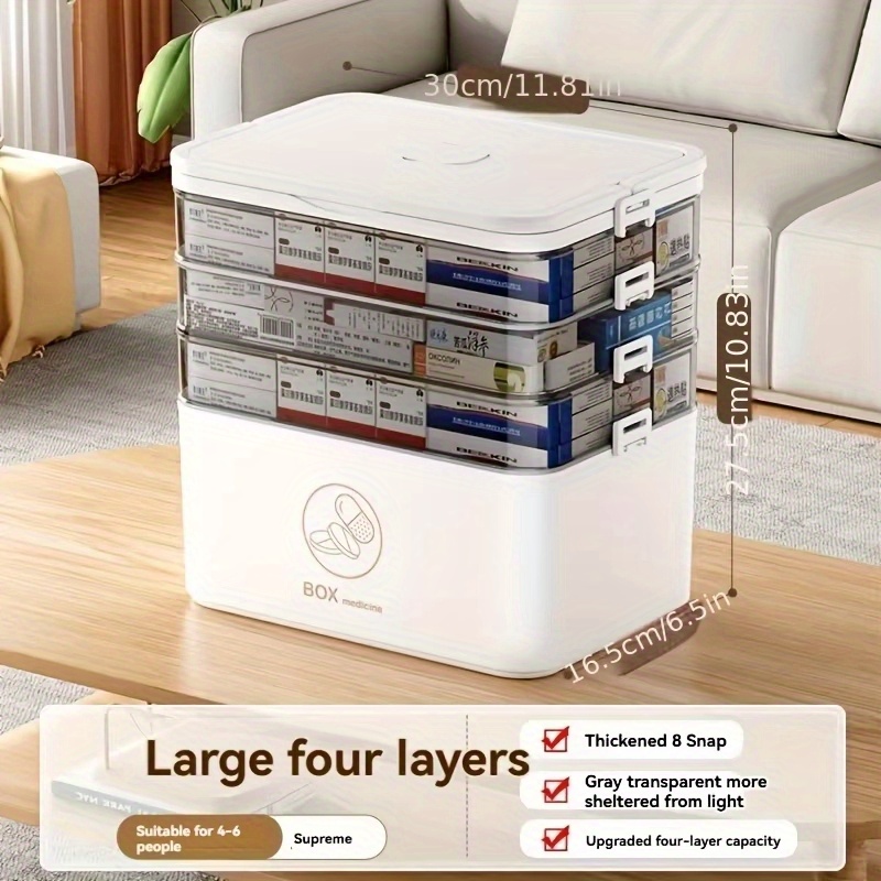 TEMU Home Bathroom Travel Large Capacity Medicine Storage Box, Bathroom Storage With Portable Pill Box, Durable Adjustable Dividers, Moisture-proof