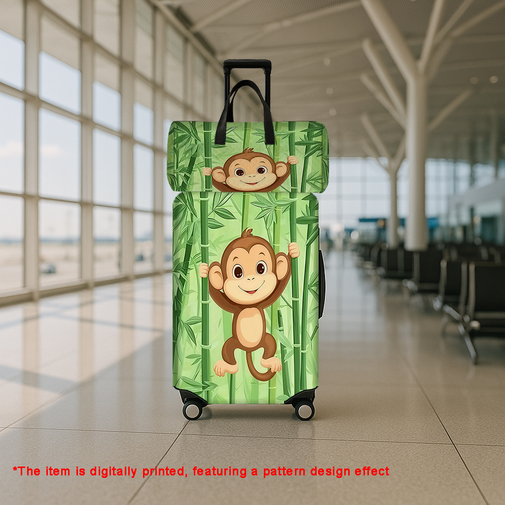 Green Bamboo & Brown Monkey Climbing Suitcase Set, Travel Bag & Luggage Protector