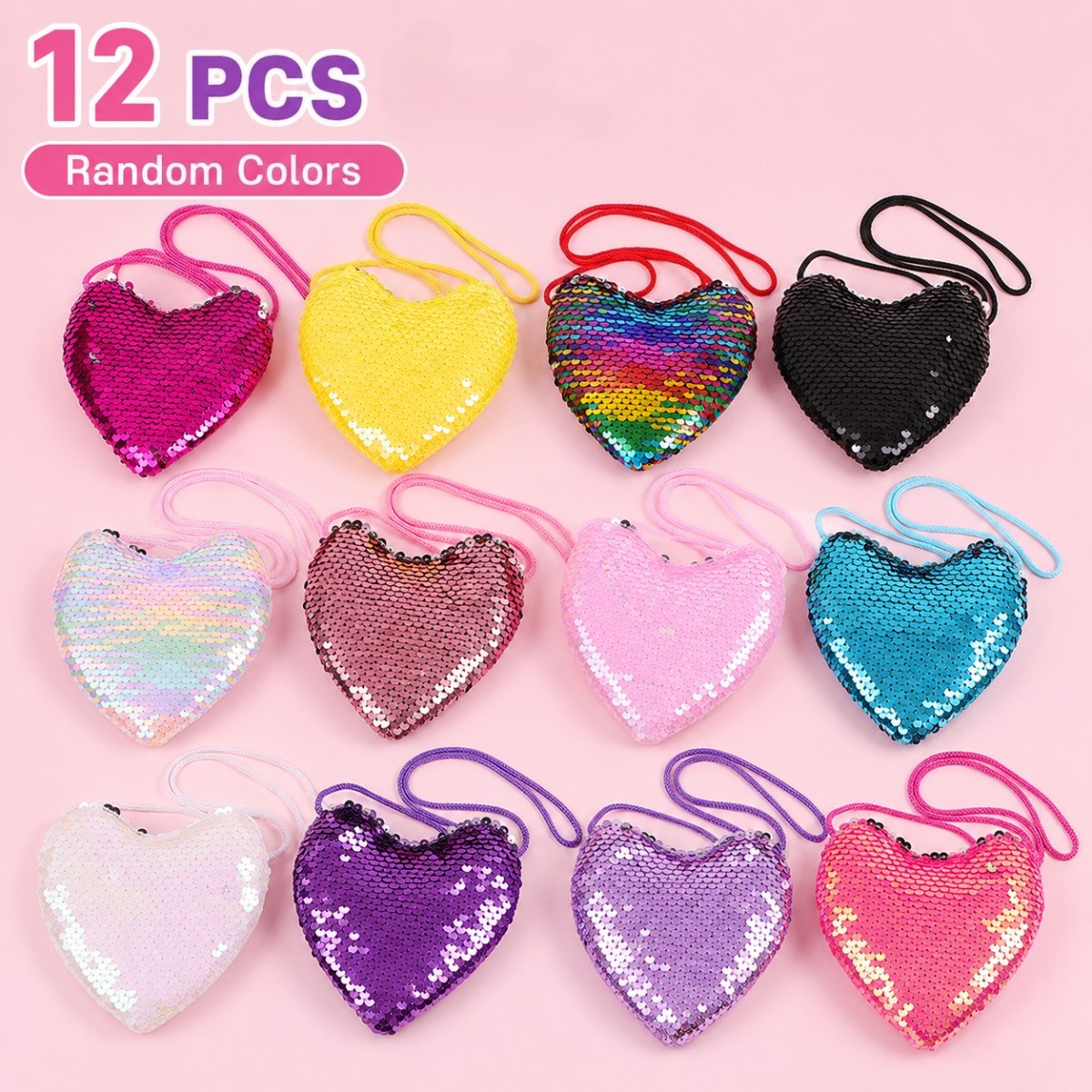 TEMU bandolera de lentejuelas de cara con diseño de y amor, juego de 12 piezas, bolso de mini , neceser pequeño con solapa de y lentejuelas de ,