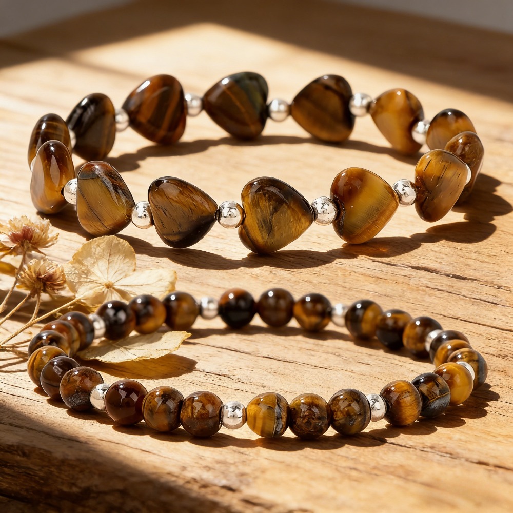 TEMU 2pcs Natural Stone Heart Round Beads Bracelet Eye Beaded Bracelets For Women Men Friendship Jewelry
