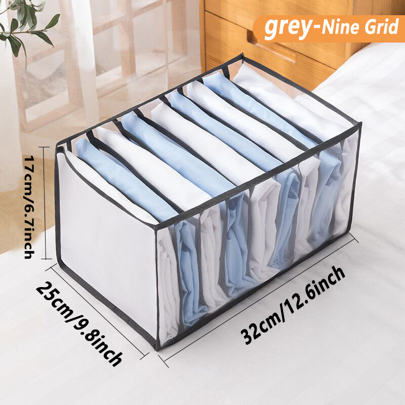 E-shop Der Paketinhalt umfasst eine Aufbewahrungstasche mit 9 Fächern für Kleidung, einen Hosen- und Kleider-Organizer, eine Jeans-Aufbewahrungsbox und