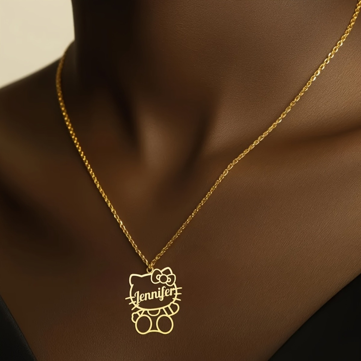 

1pc Custom Name Cat Pendant Necklace, 18k Golden Plated Stainless Steel, Cute Coquette Style, Animal-themed Jewelry For Women, Daily & Gift , Valentine's Day Suitable, Accessory