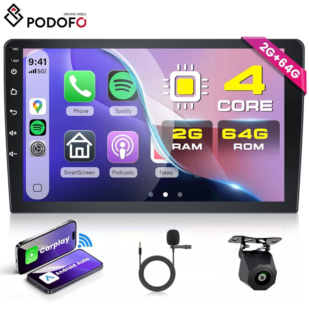 Image of Podofo Single Din Flip Out Car Stereo Bluetooth 7 Inch Retractable Touch Screen Car Din /fm/eq Usb/type-c/aux Swc, Car Audio Receiver Mp5 Multimedia Player With Backup Camera, Auto Accessories