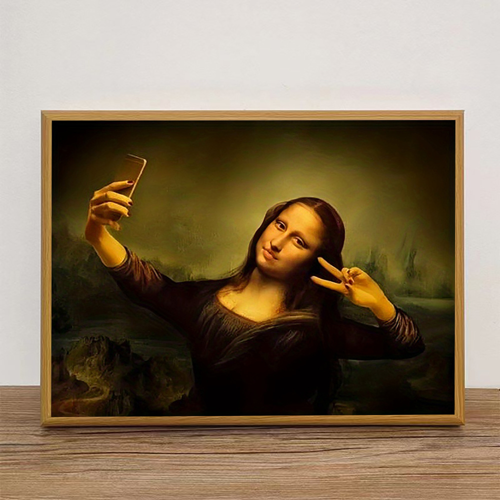 TEMU 2d Flat, 1pc Selfie Modern Frameless Canvas Painting - Horizontal Wall Art Poster Suitable For Home, Office, Decor, Minimalist Iconic Portrait,