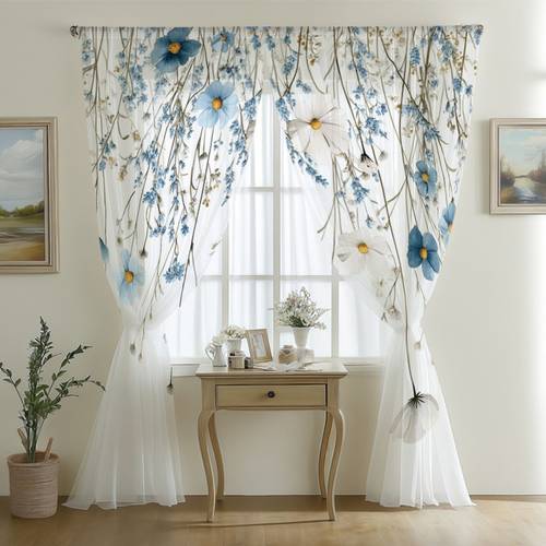 2d flat 4pcs 2 sheer curtains 2 tie down curtains 2 printing semi transparent digital printing living room bedroom decorative rod bag style home decor decor floral pattern curtains rod bag hanging