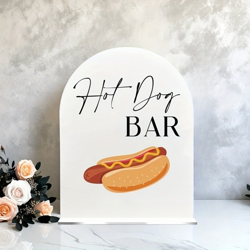 TEMU 2d Flat, Hot Dog Bar Sign - Elegant Black Cursive Font With - Acrylic Tabletop Decor, Suitable For Parties, Restaurants, Dining Areas - Wedding