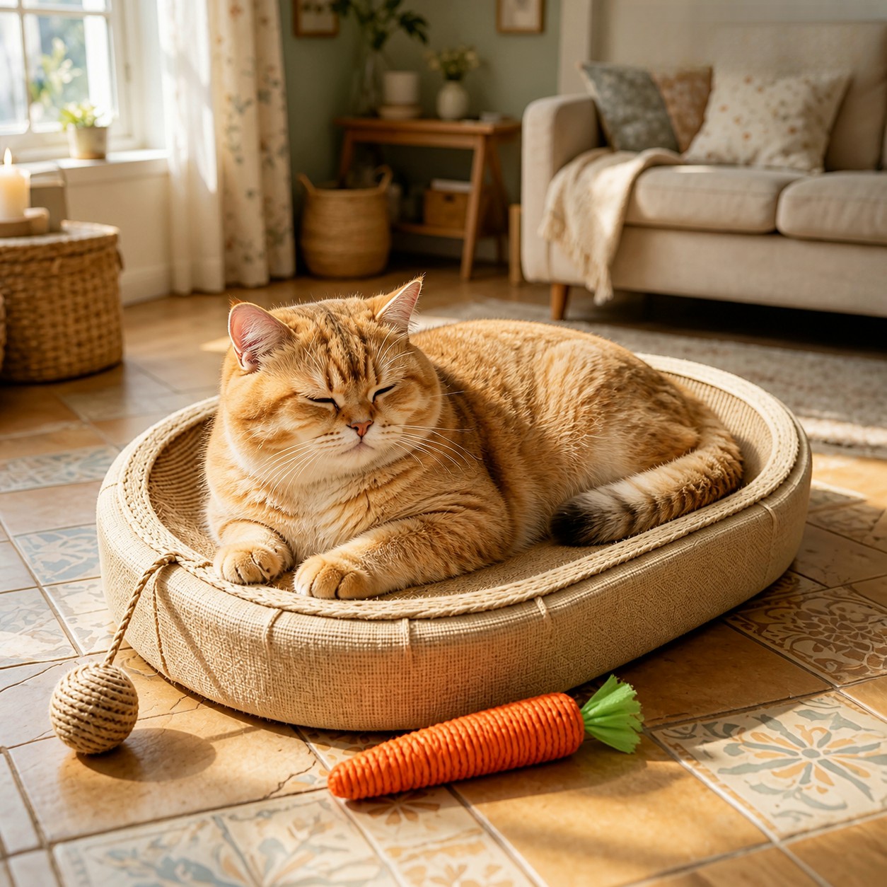 TEMU 2-in-1 Oval Sisal Cat Scratching Mat Bed With Carrot Toy, Durable High-density Scratch-resistant Cat Scratching Pad With Hanging Sisal Toy Ball,