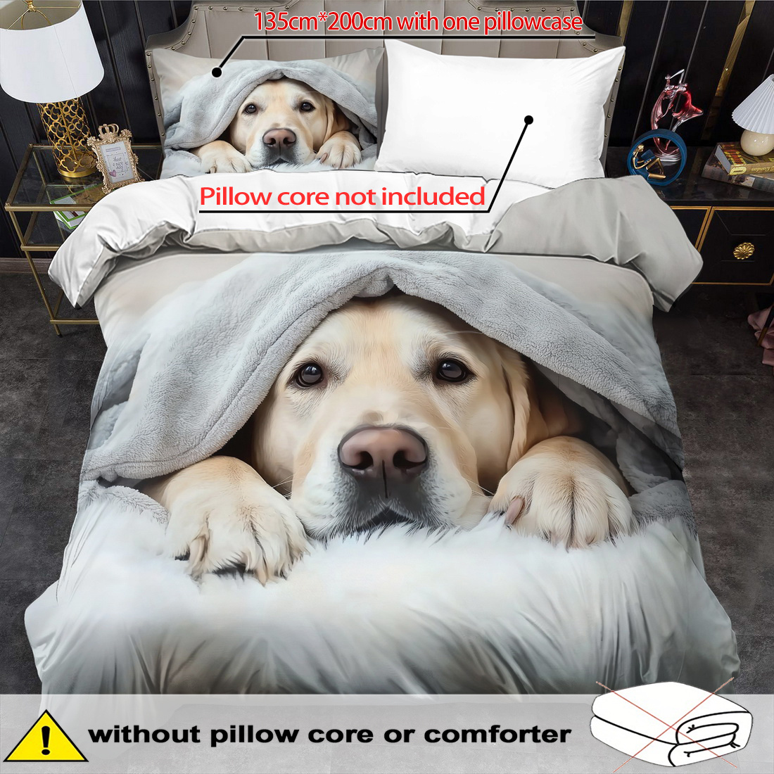 E-shop 2/3-teiliges Bettbezug-Set, Bettwäsche-Set mit Tier-Hund-Druck, Bettwäsche im King- Queen-Size-Stil, maschinenwaschbares Polyester,