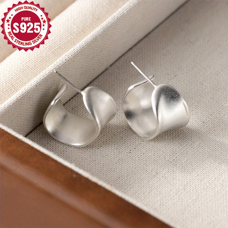 

Stylish 925 Pure Silvery Earrings - Hypoallergenic, Frosted Surface, Suitable For And Gift