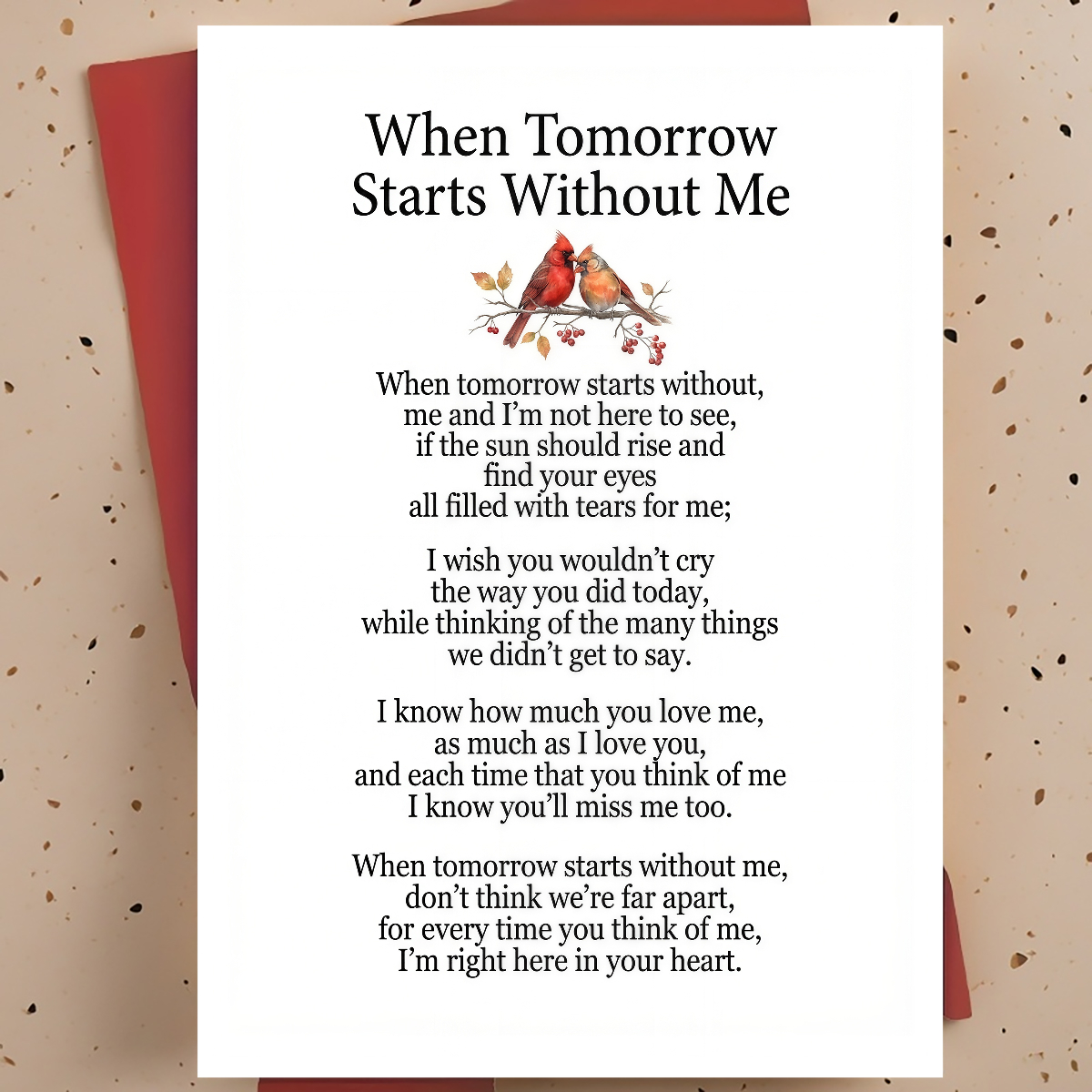 TEMU 1pc Memorial Greeting Card For Family, Friend – Red Bird Art, Bereavement Sympathy, Thickened, With Envelope