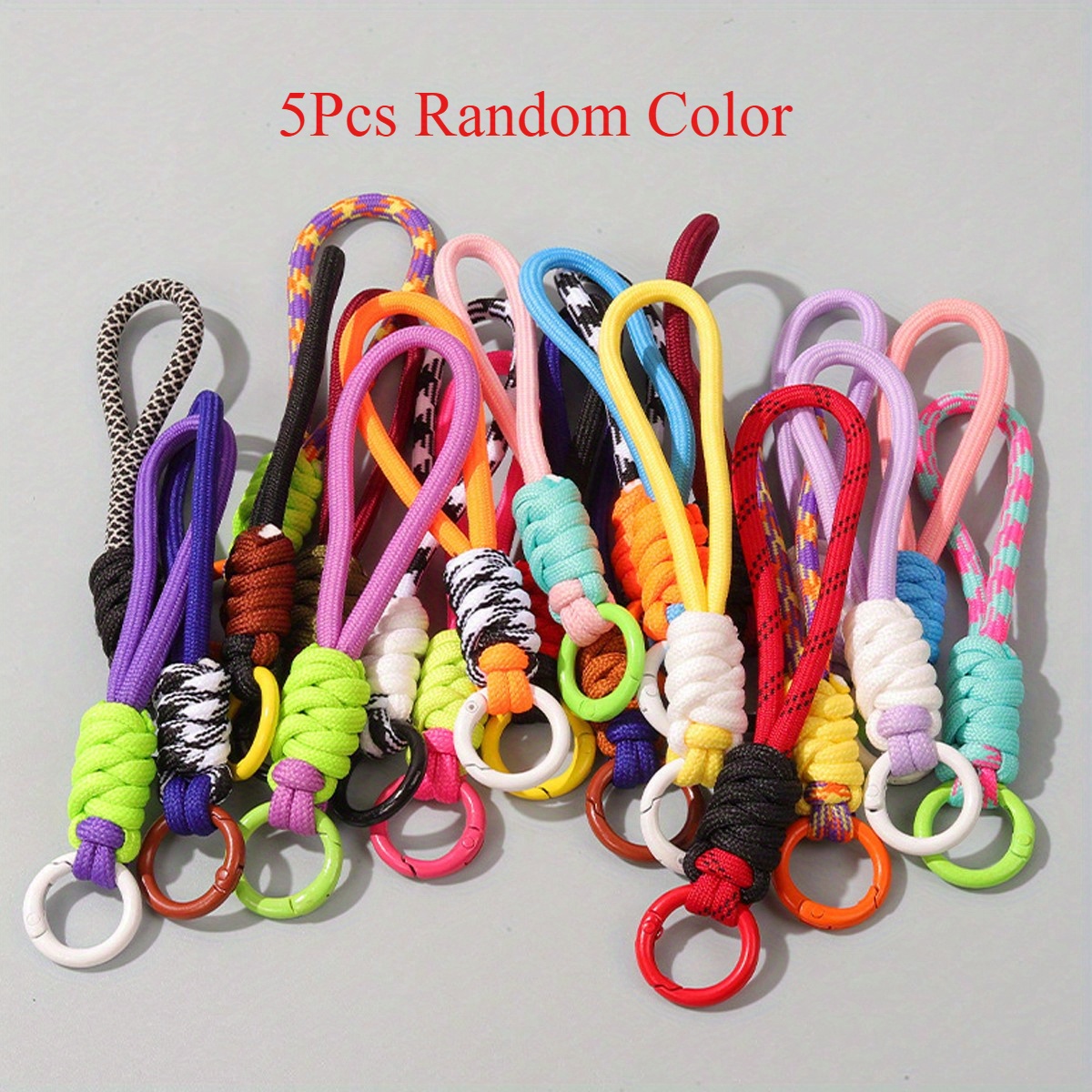 TEMU 5pcs Colorful Keychain Lanyards For Phones - Assorted Vibrant Colors, Durable Polyester Straps For Phone Accessories, Key Rings & Case Holders,