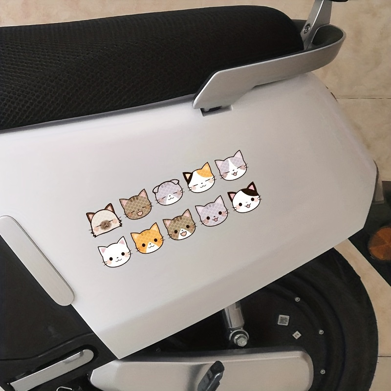10 Sheets Reflective Cartoon Cat Stickers- Cute And Safe, Perfect For Motorcycles, Cars, | Multiple Postures And
