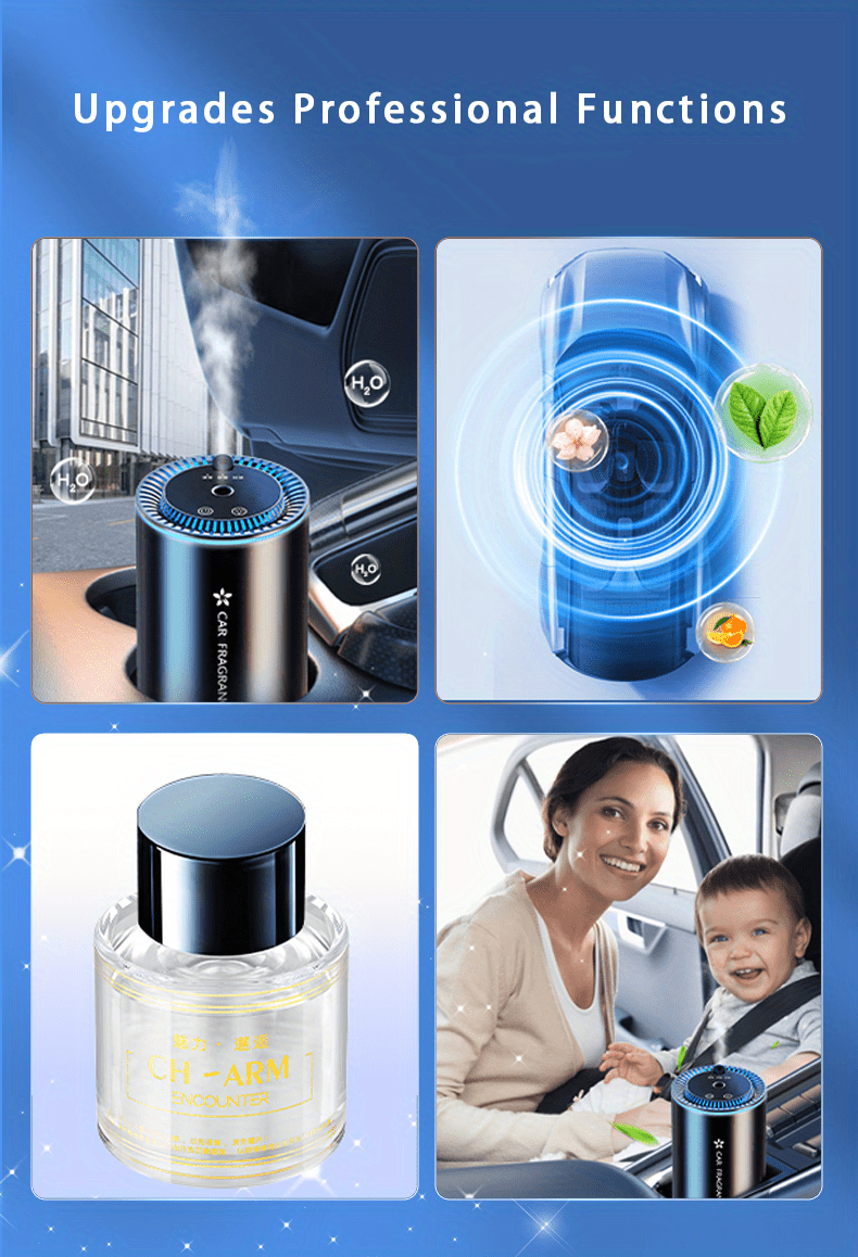smart car therapy machine with four bottles of 50ml essential oil starry sky projection and adjustable atmosphere light essential oil diffuser with and stop function in car air purification Product details 3