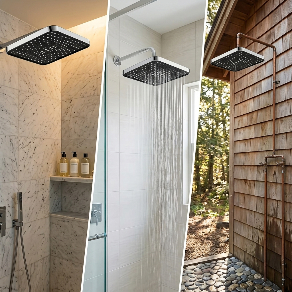 2pcs Square Matte Black Wall-Mounted Rain Shower Top Spray Set