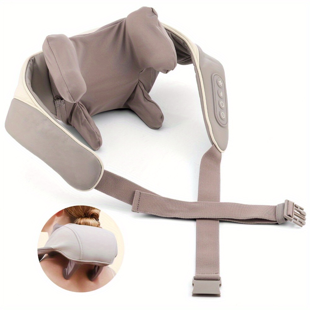 1pc Neck Massager with 6 Silicone Heads, 2 Modes (Heat/Vibration), Battery-Free Portable Design for Neck, Legs, Arms & Abdomen - Durable Plastic Construction, Handsfree Massage, Userfriendly Massage, Home, Ergonomic Design, Sturdy Construction, Vibration, Office Workers