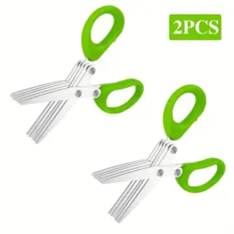 TEMU 2pcs Kitchen Scissors Stainless Steel 5 Blade Herbal Scissors Mince & Kitchen Gadgets Cutter For Pepper Scallion Laver Cutting Chopping Cooking Tool