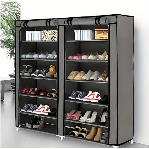 item picture double row 6 layer large capacity shoe rack zippered movable thick non woven shoe cabinet for home and outdoor use