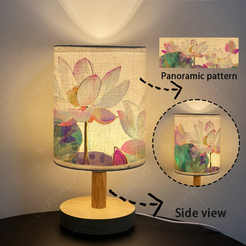 Print Table Lamp with Fabric Shade, USB-Powered LED Light