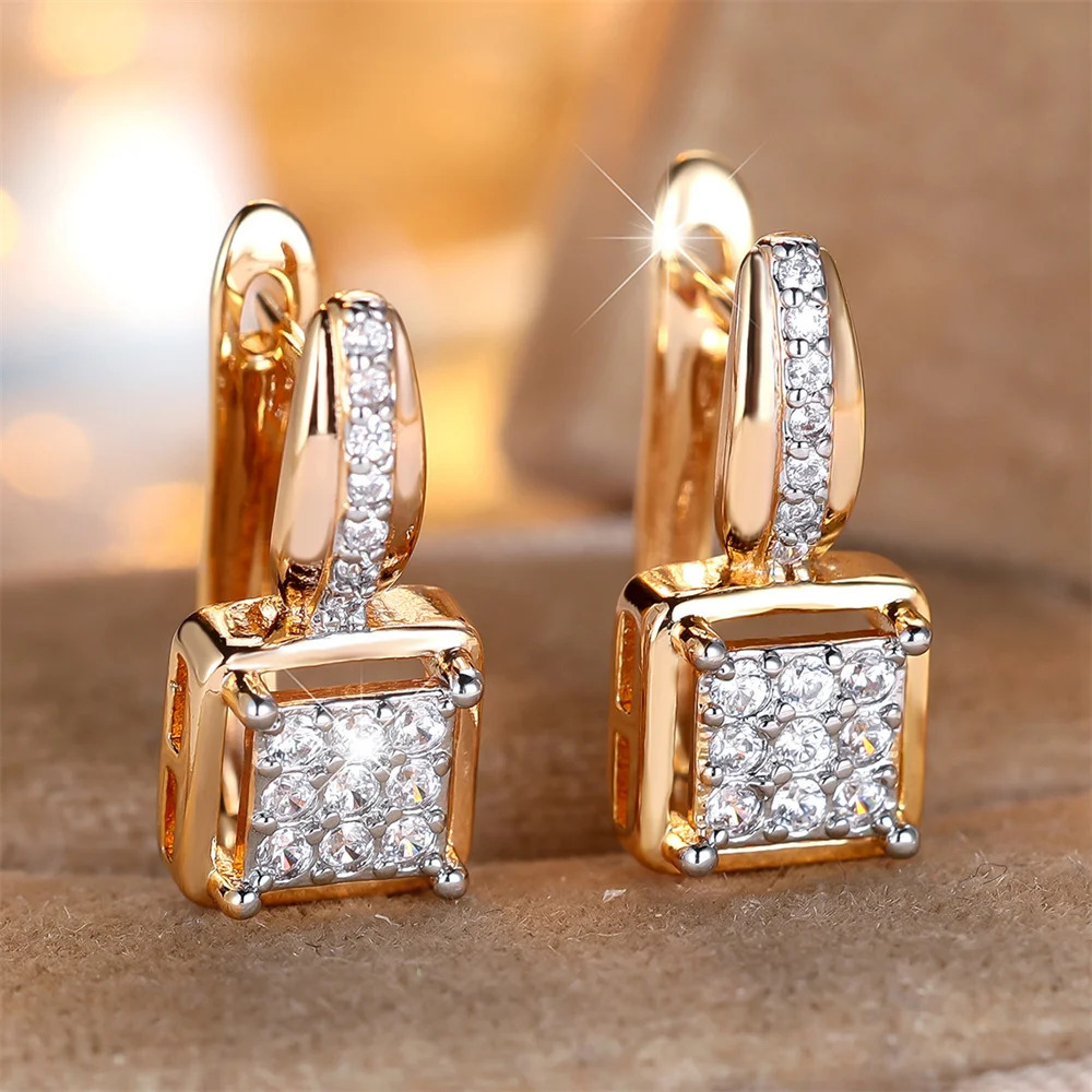 Image of Luxurious White Cubic Synthetic Zirconia Small Hoop Earrings For Women, Vintage , Petite Ear Hooks, Wedding Jewelry, Birthday Gift, Trendy Women's Accessory Jewelry, Suitable For Women To Wear