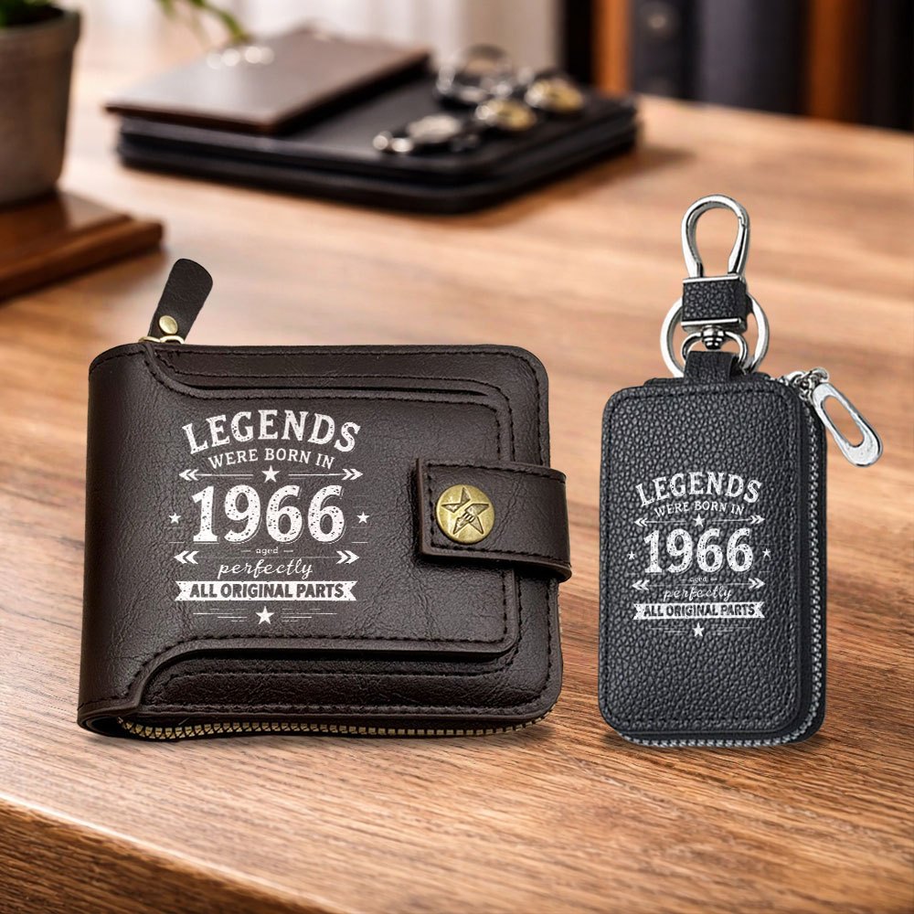 TEMU 2pcs Wallet And Key Pouch Set 1966 Vintage Print Wallet And Key Pouch Exquisite Goods Matching Set Suitable For Christmas Birthday Thanksgiving