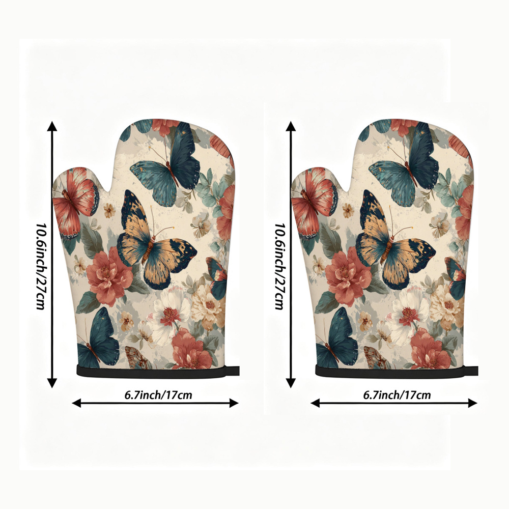 TEMU 2pcs Oven Mitts, Retro Style Heat-resistant Gloves, Multi-colored Floral Print, With Hook For Storage, Suitable For Baking, Cooking, Bbq, And
