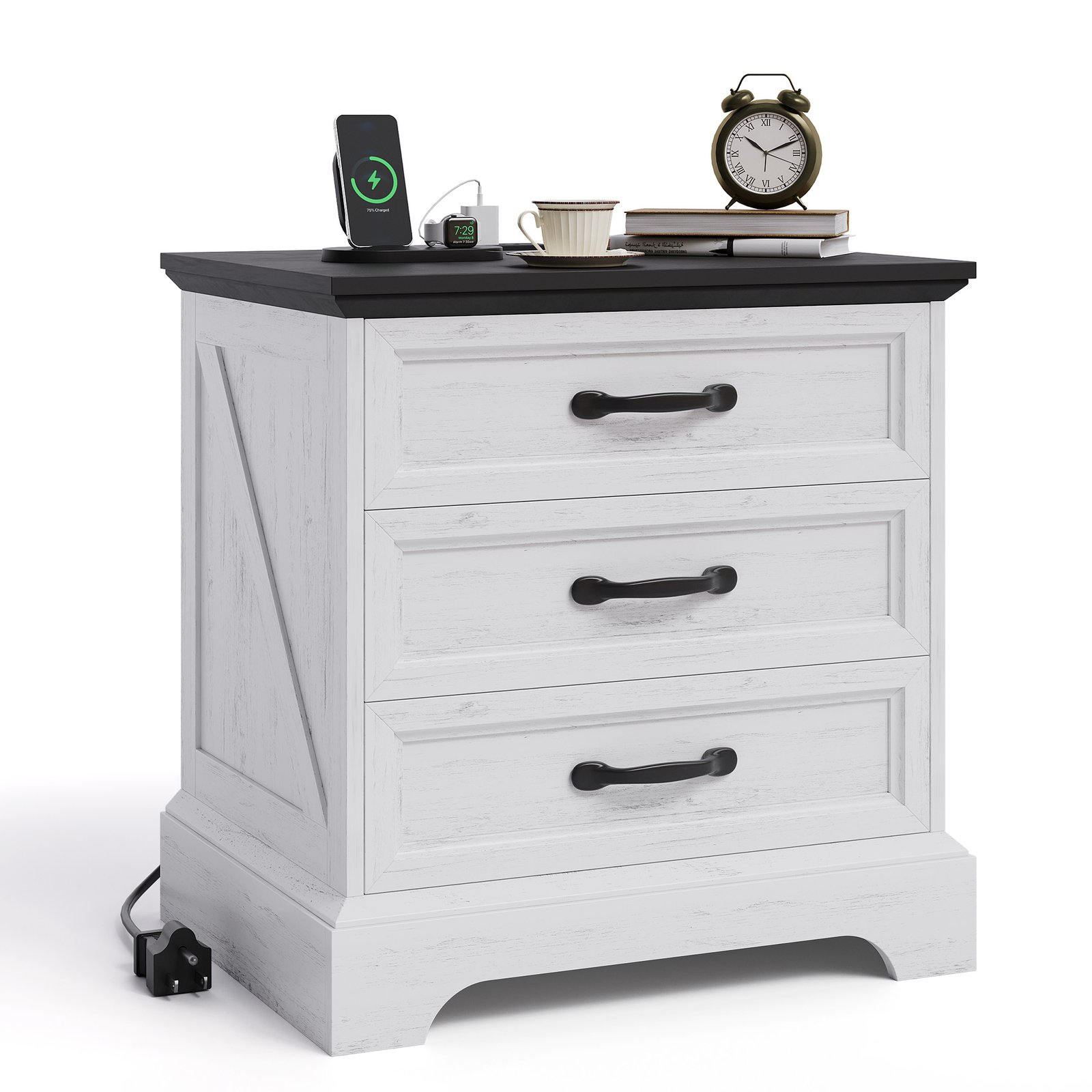 Large 24-inch Modern Farmhouse Nightstand with 3 Drawers - Rustic Bedside Table Suitable for Bedroom & Living Room, Space-Saving End Table with Ample Storage,, Assembly, Multicolor for Small Spaces (Assembly)