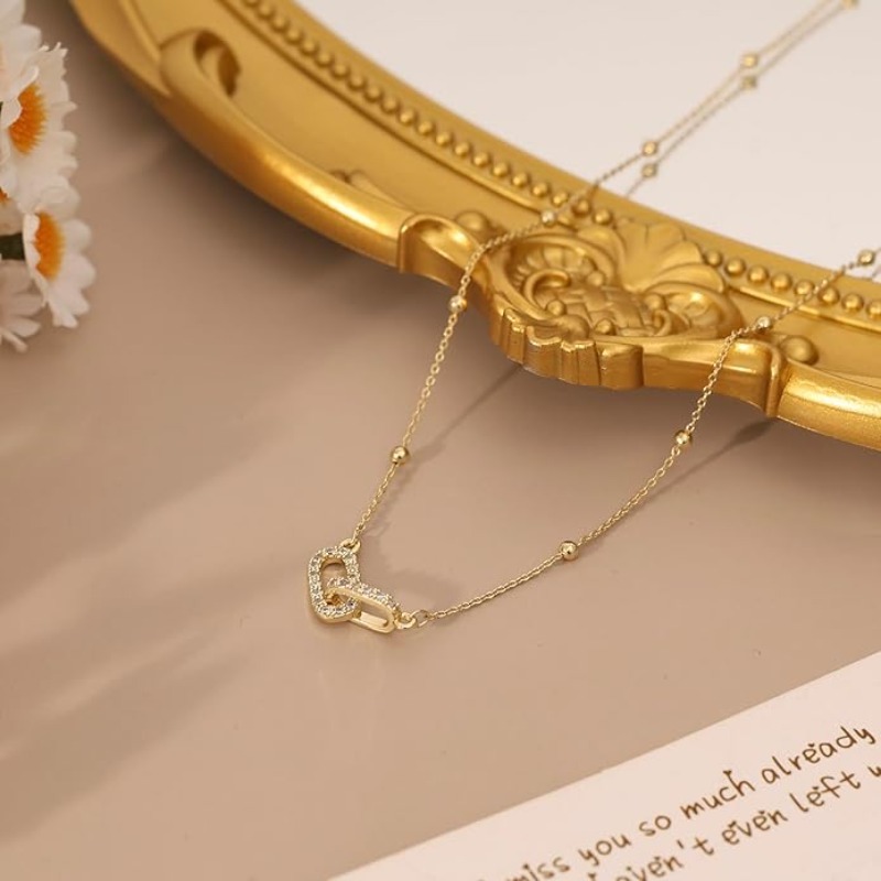 TEMU 1pc 2026 Newly Golden Necklace For Women, Dainty Pendant Necklace Cz Clover Paperclip Necklace Cute Golden Necklaces For Women Trendy Simple Non
